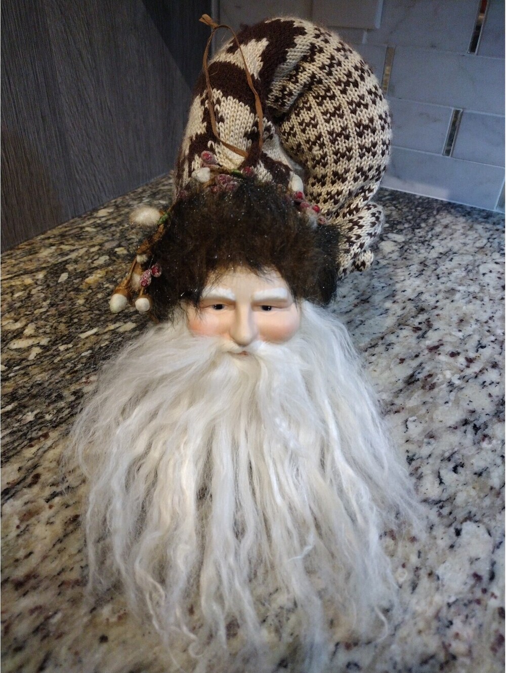 Santa Claus St. Nick Kringle Ornament Christmas Decor Porcelain Knitted Hat EUC